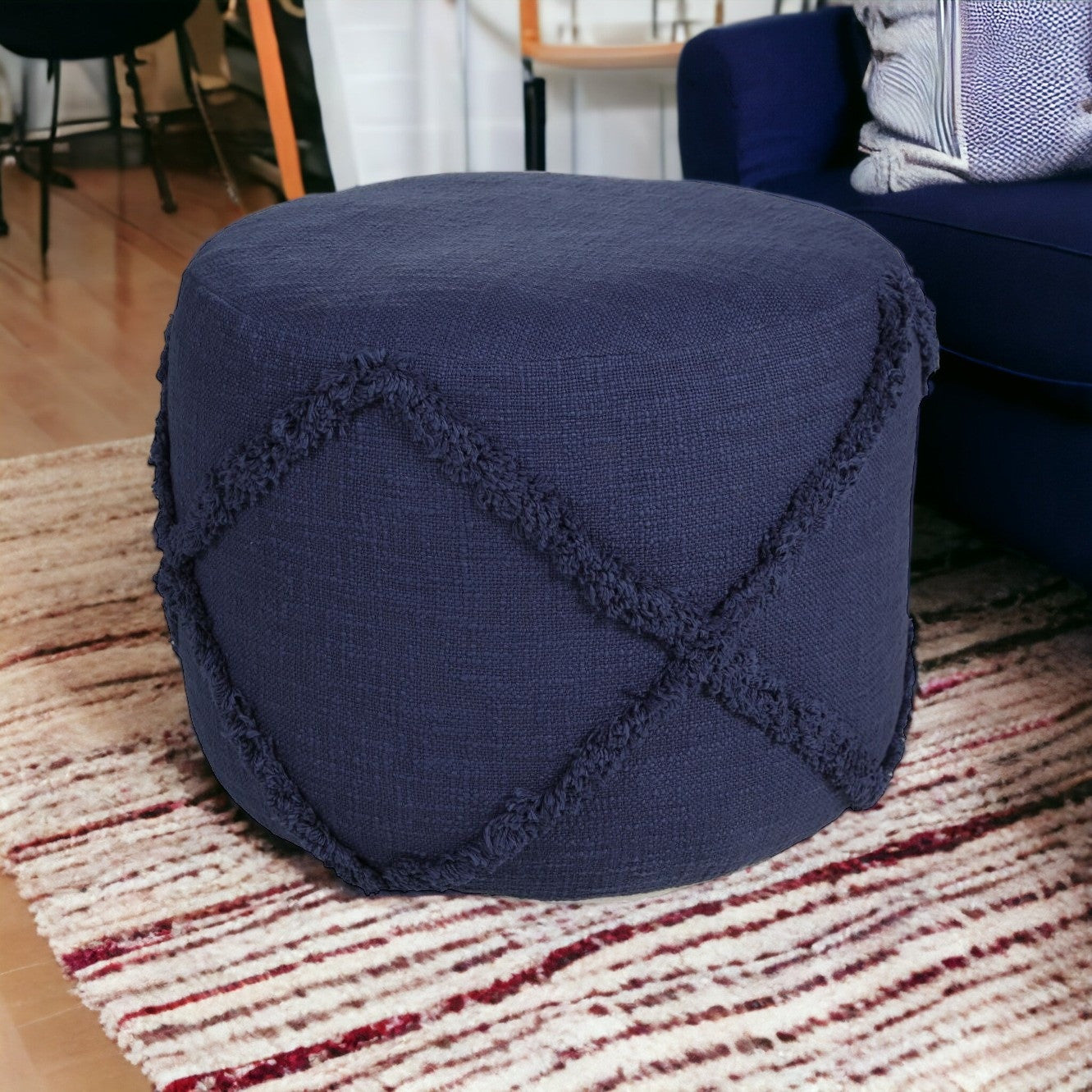 18" Blue 100% Cotton Ottoman