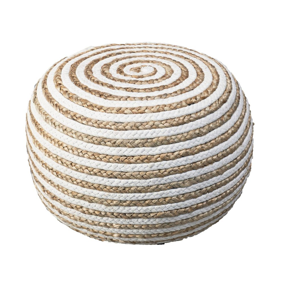 20" Gray Cotton Blend Striped Round Pouf Ottoman