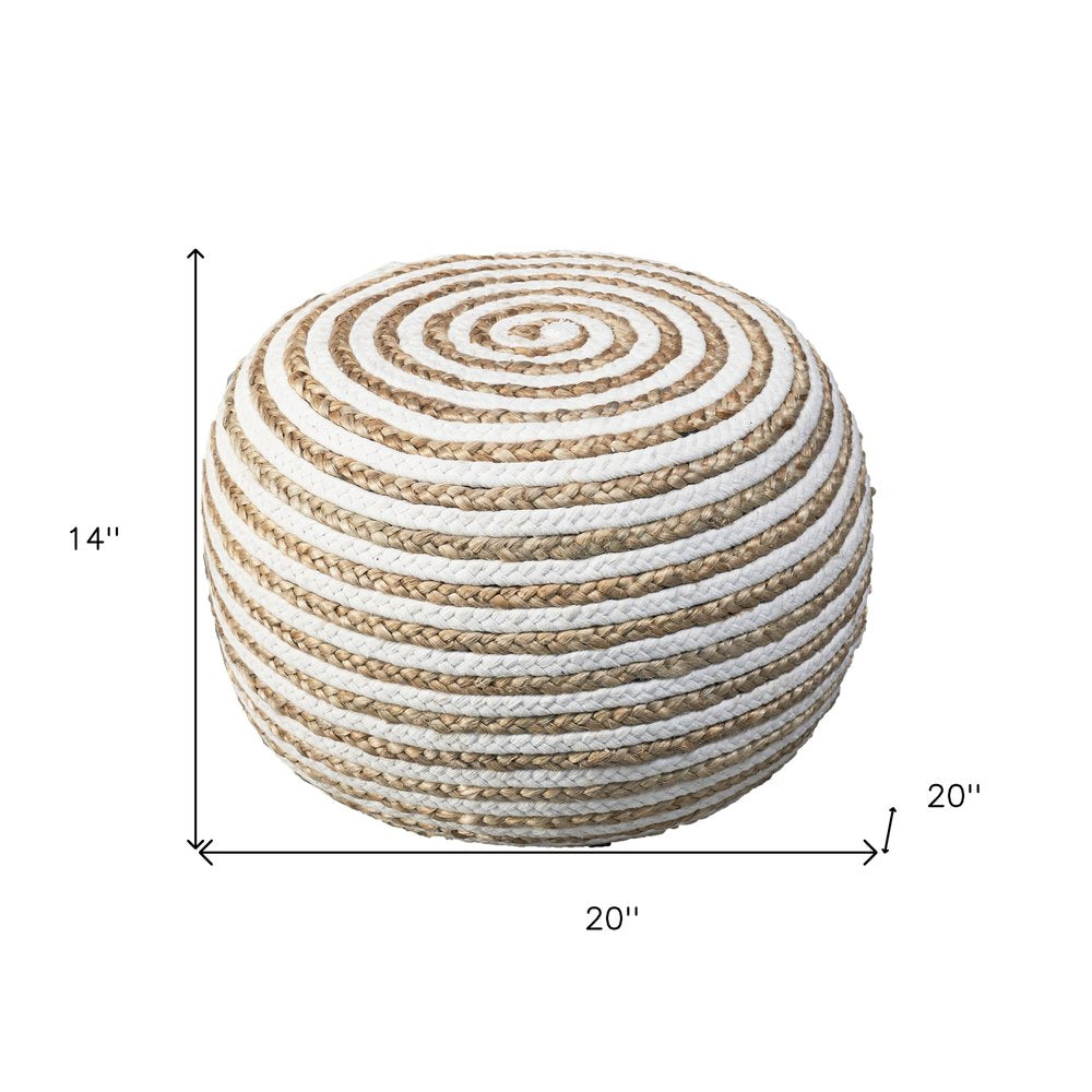 20" Gray Cotton Blend Striped Round Pouf Ottoman