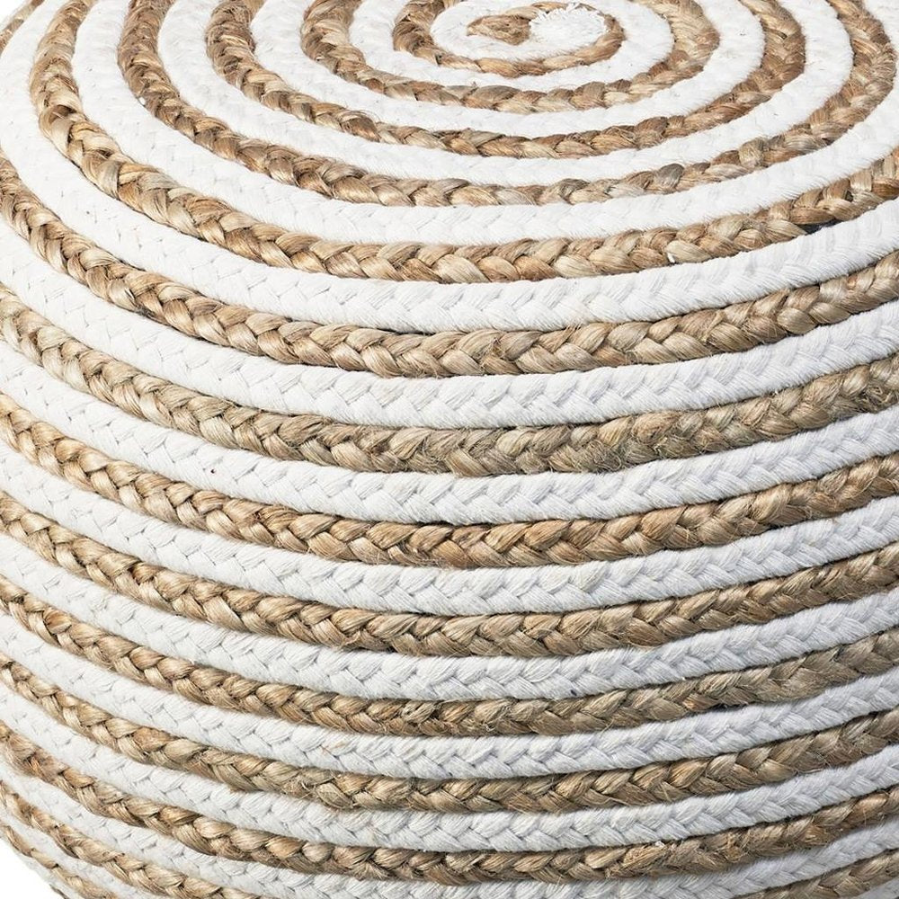 20" Gray Cotton Blend Round Striped Pouf Ottoman