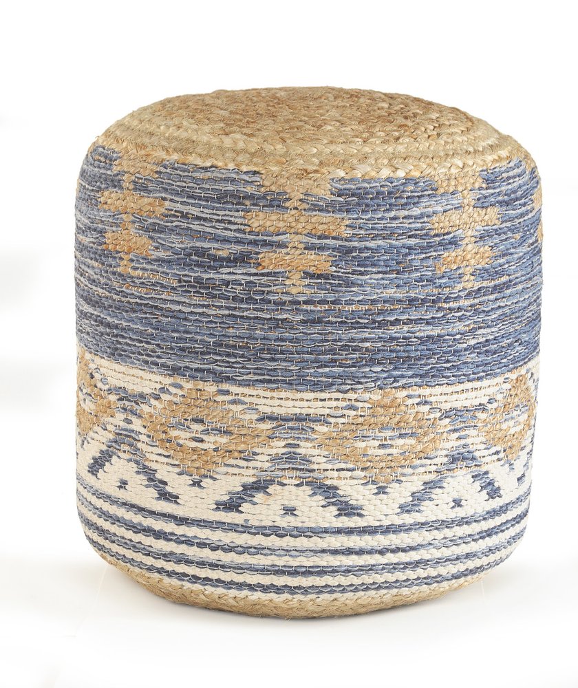18" Blue Cylinder Geometric Pouf Ottoman