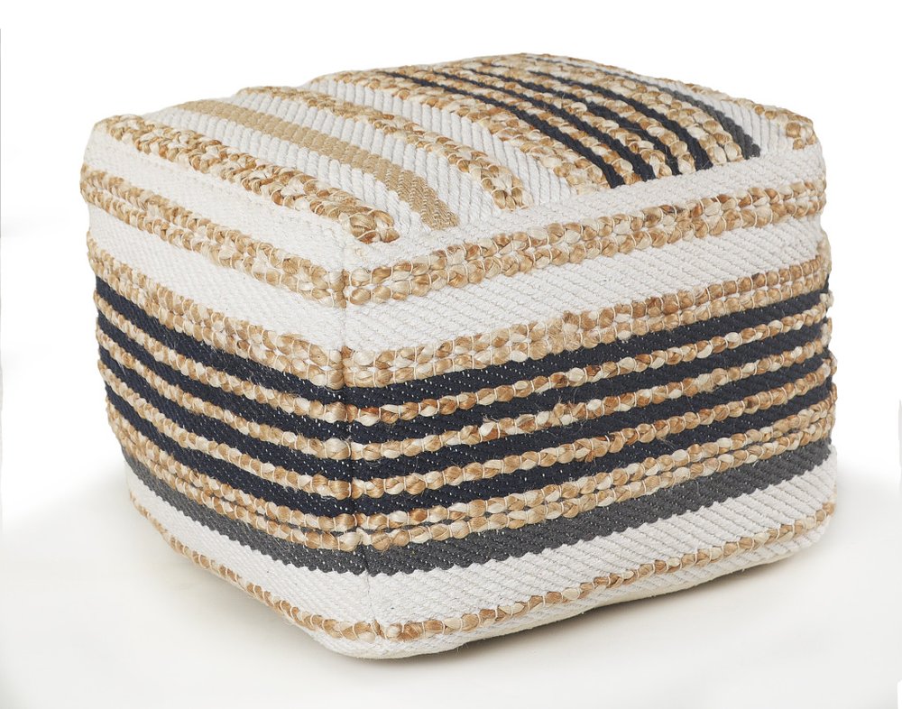 18" Tan Geometric Pouf Ottoman