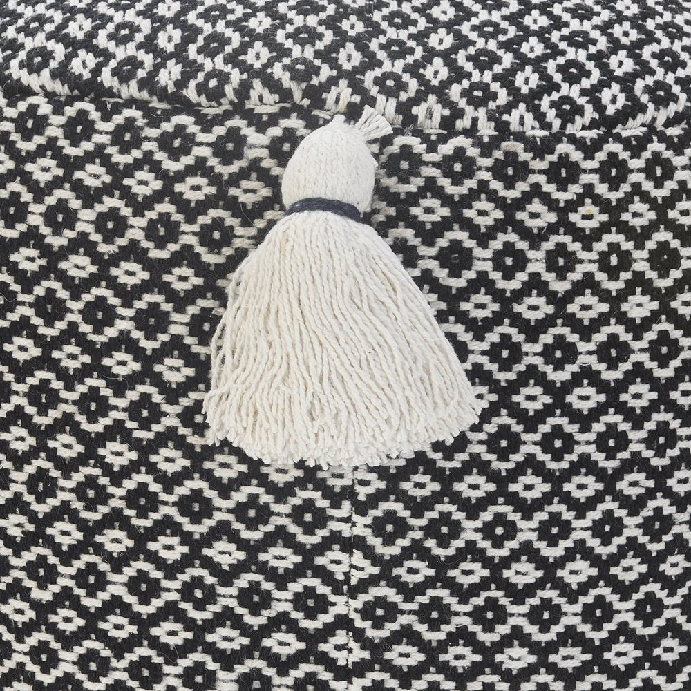 18" Black Cotton Cylinder Geometric Pouf Ottoman