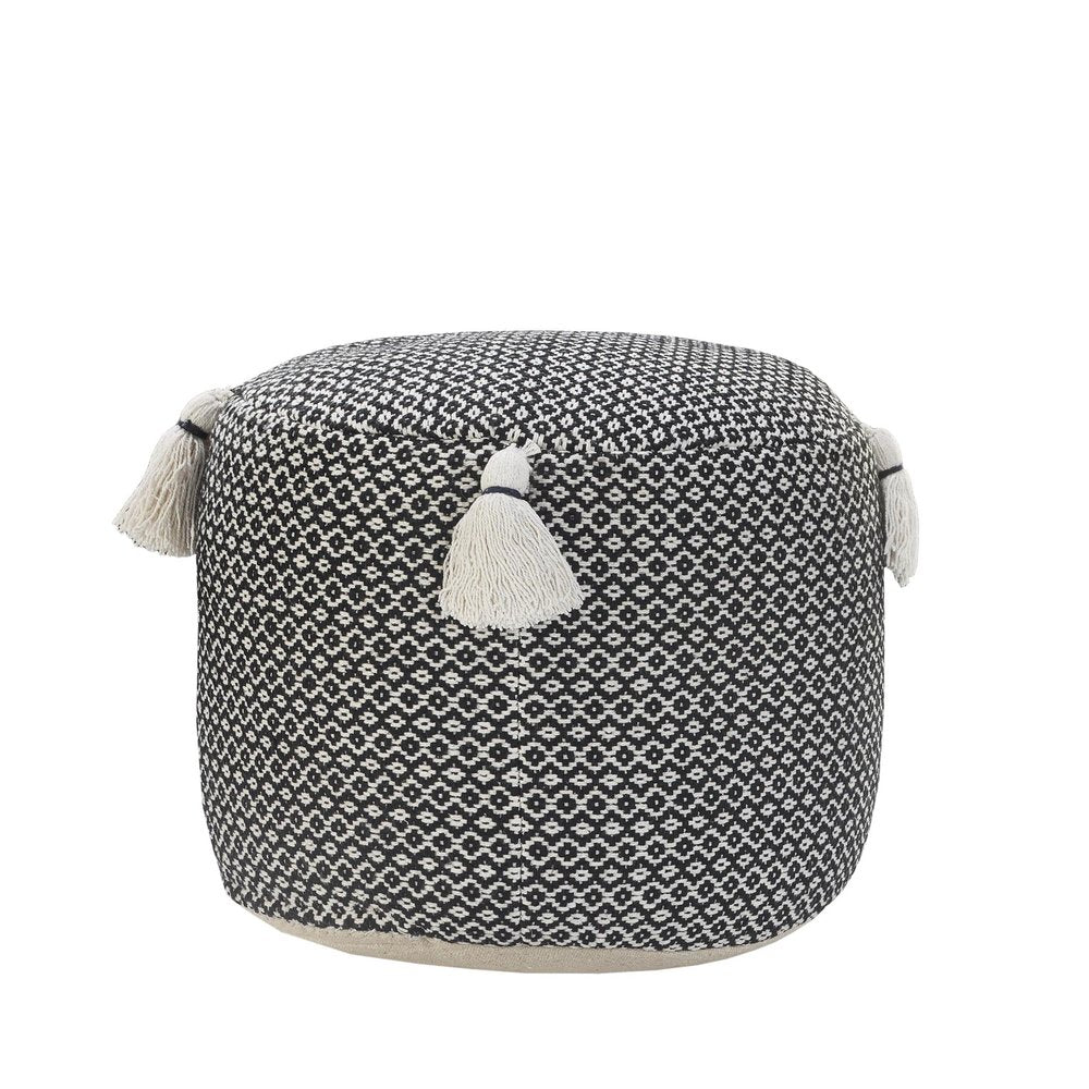 18" Black Cotton Cylinder Geometric Pouf Ottoman