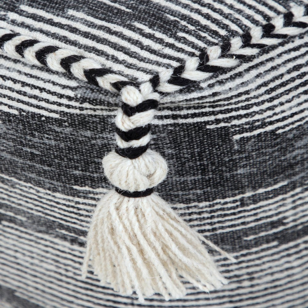 18" Gray Cotton Striped Pouf Ottoman