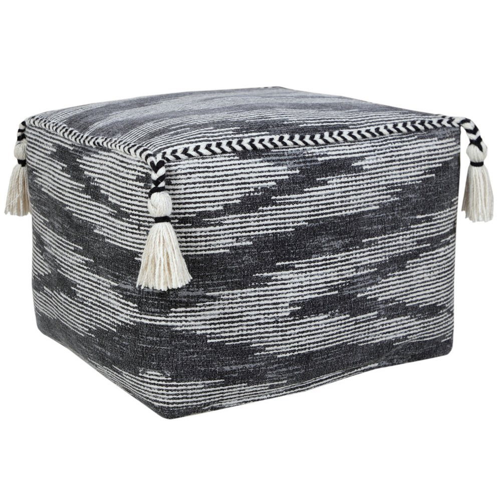 18" Gray Cotton Striped Pouf Ottoman