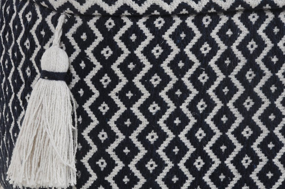 18" Blue Cotton Geometric Pouf Ottoman