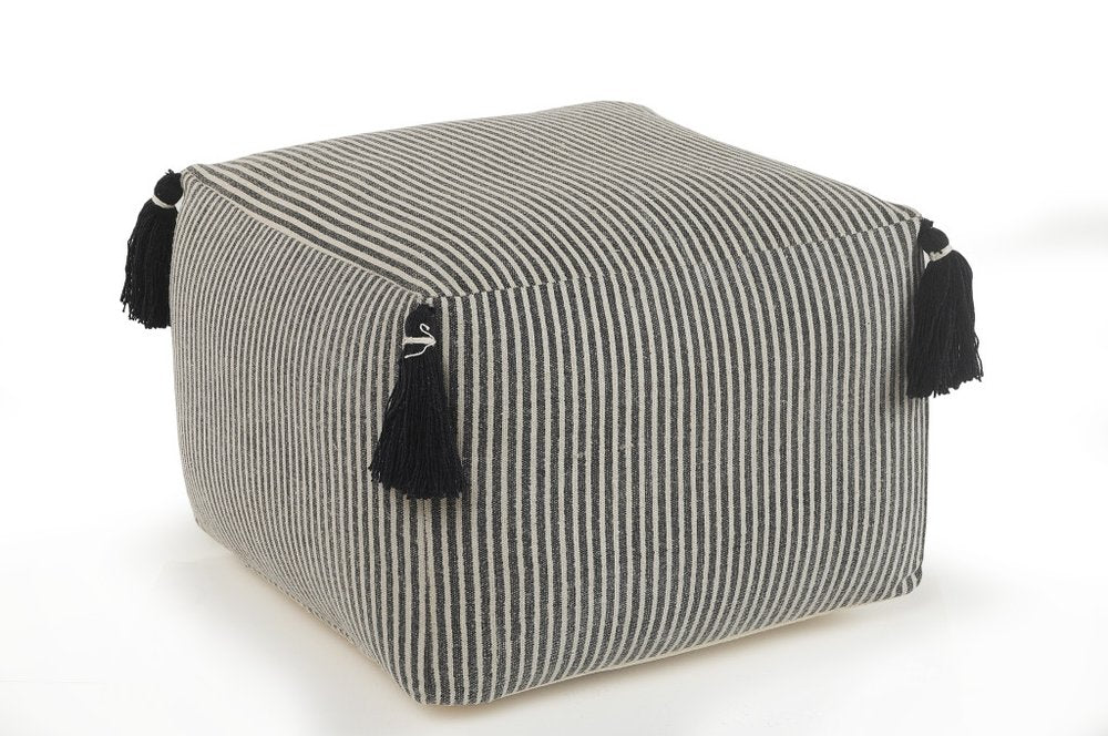18" Gray Cotton Striped Pouf Ottoman
