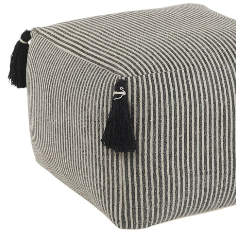 18" Gray Cotton Striped Pouf Ottoman