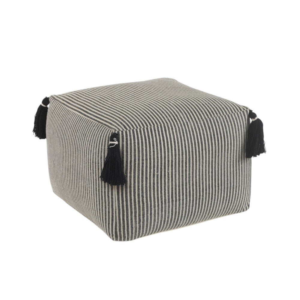 18" Gray Cotton Striped Pouf Ottoman