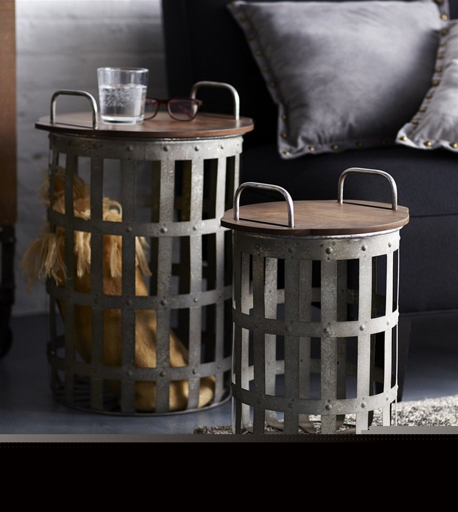 Set of Two 16" Grey And Brown Round End Tables