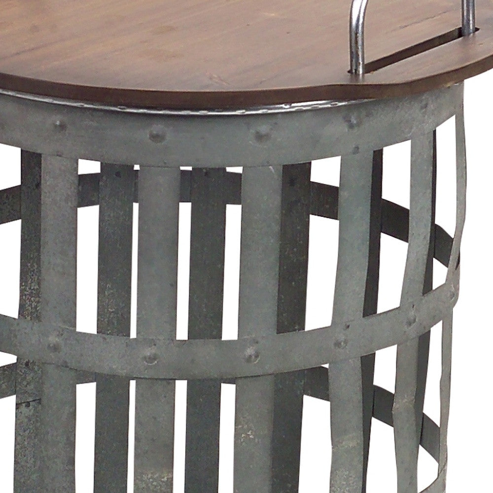 Set of Two 16" Grey And Brown Round End Tables