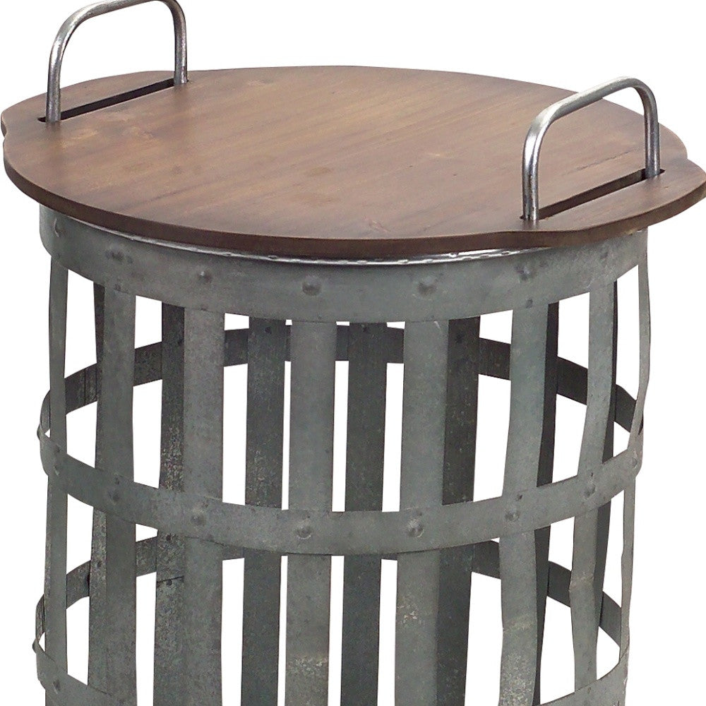 Set of Two 16" Grey And Brown Round End Tables