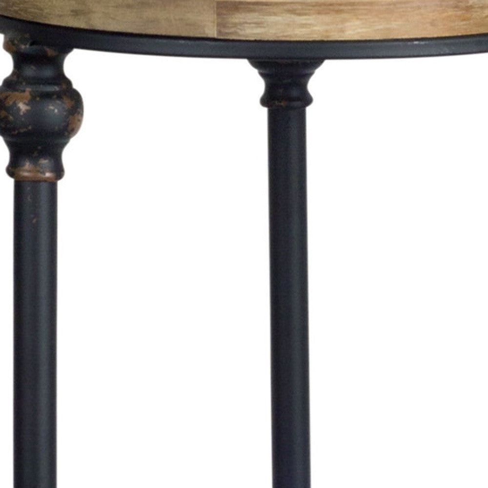 Set of Two 27" Black And Brown Round End Tables