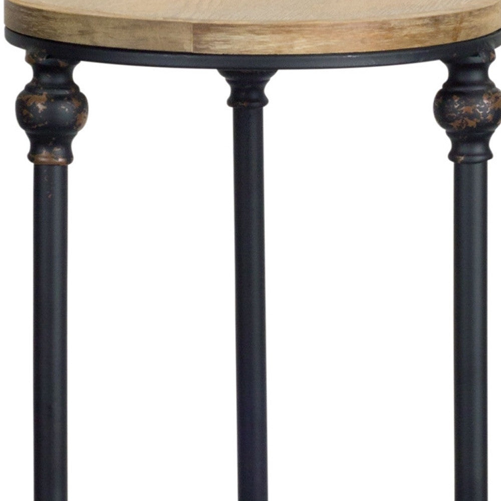 Set of Two 27" Black And Brown Round End Tables