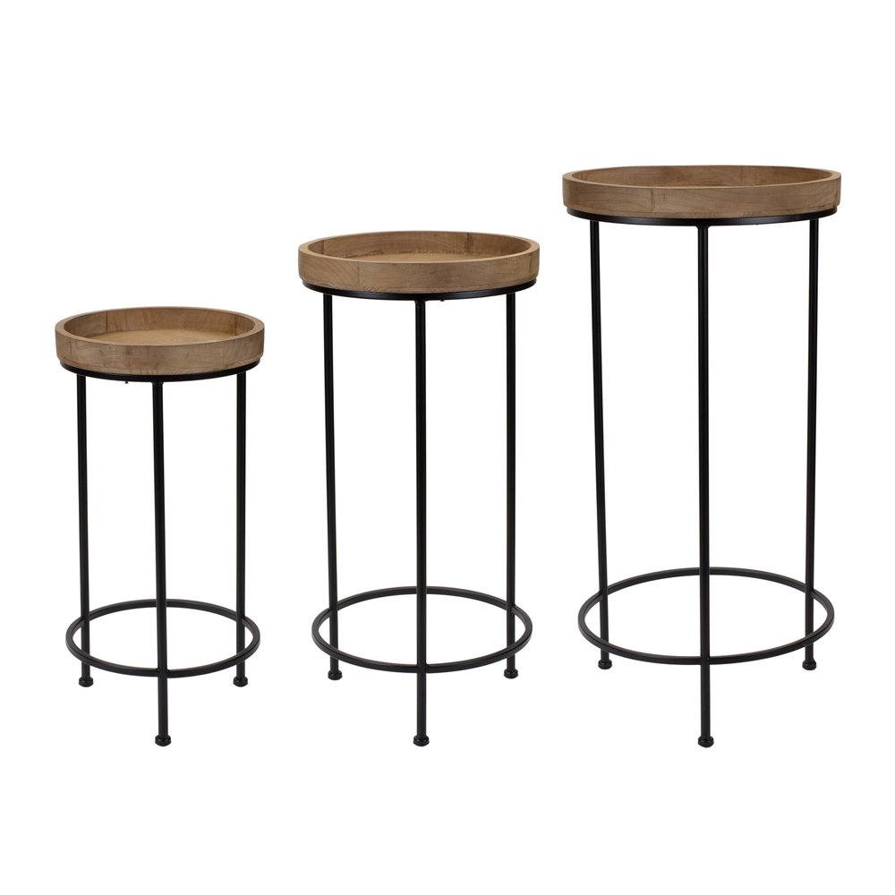 Set of Three 29" Black And Brown Round End Tables