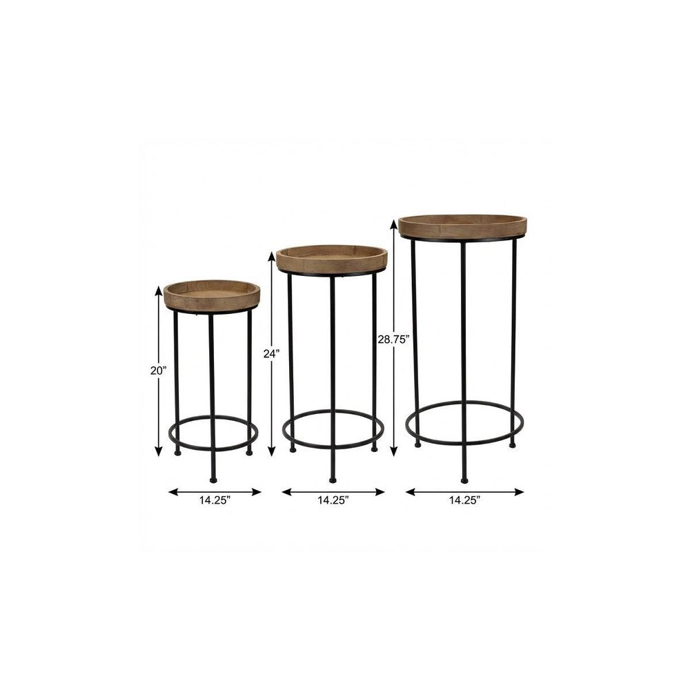 Set of Three 29" Black And Brown Round End Tables