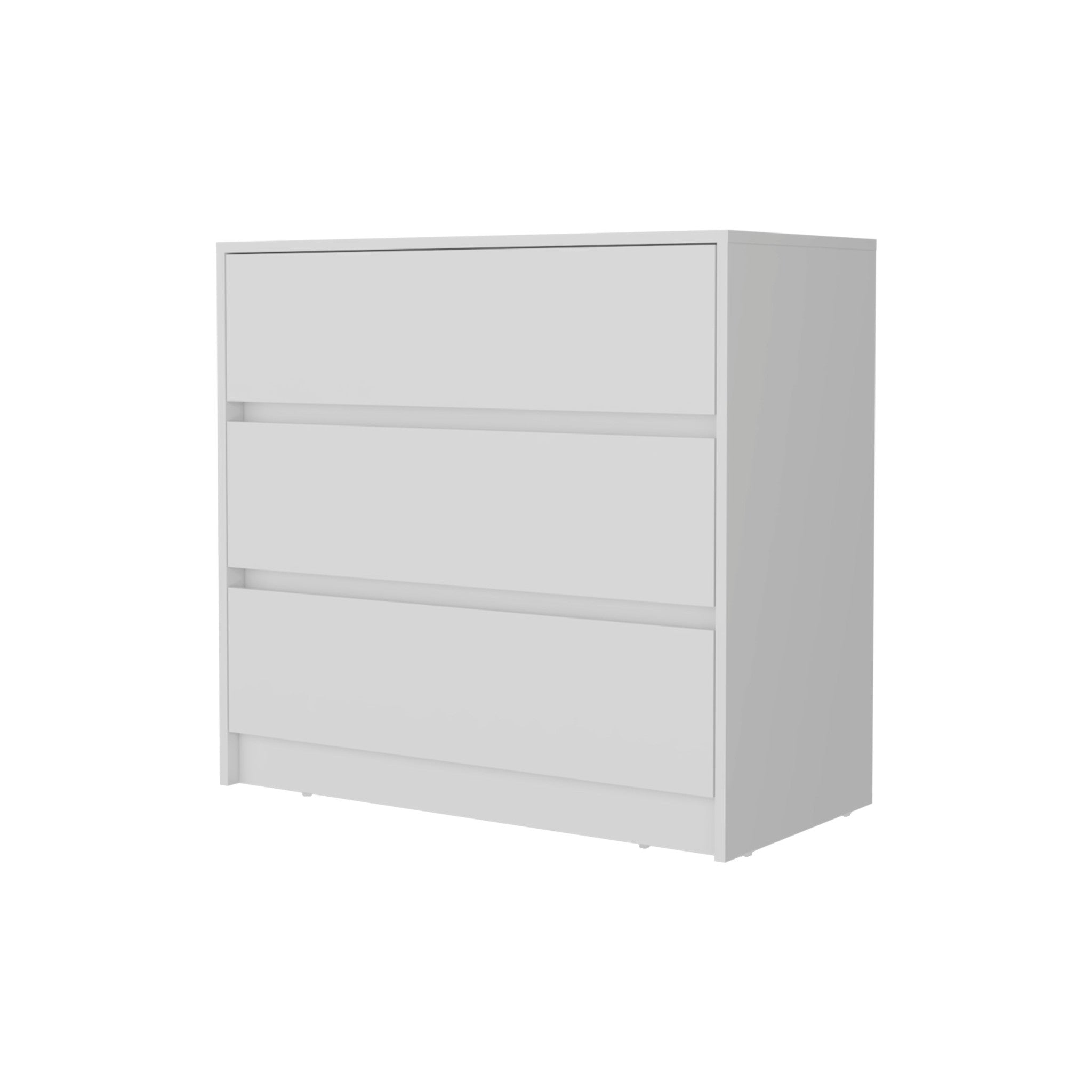33" White Manufactured Wood Three Drawer No Handles Dresser
