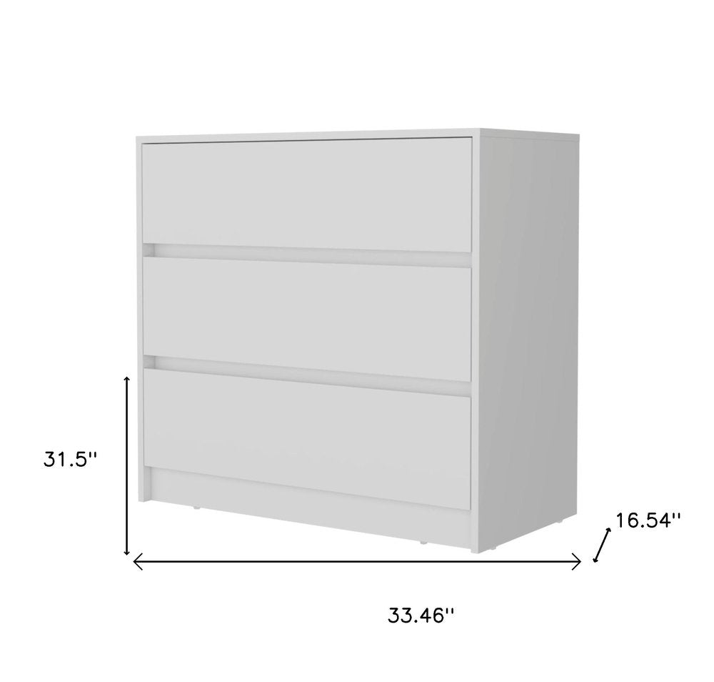 33" White Three Drawer Dresser