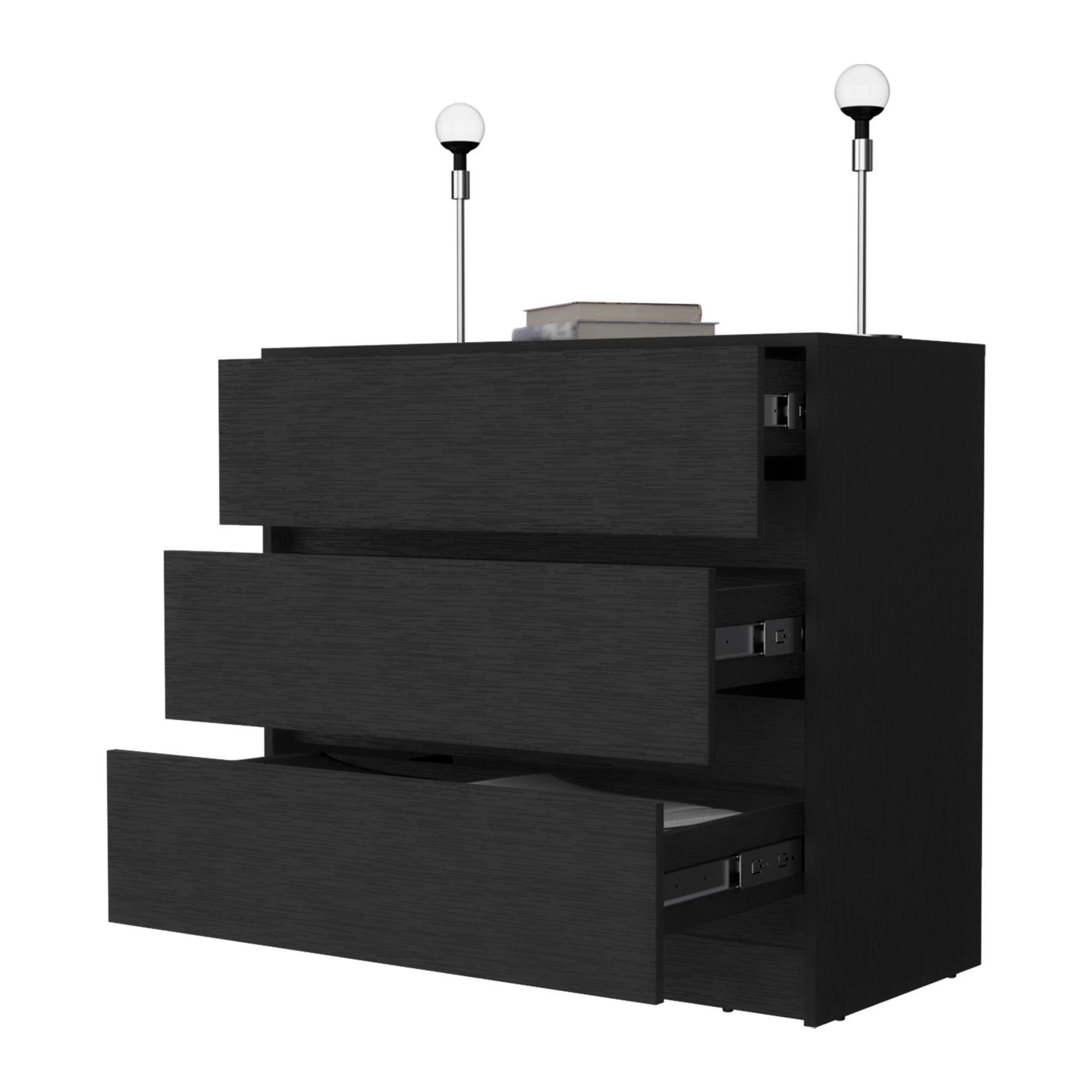 33" Black Manufactured Wood Three Drawer No Handles Dresser