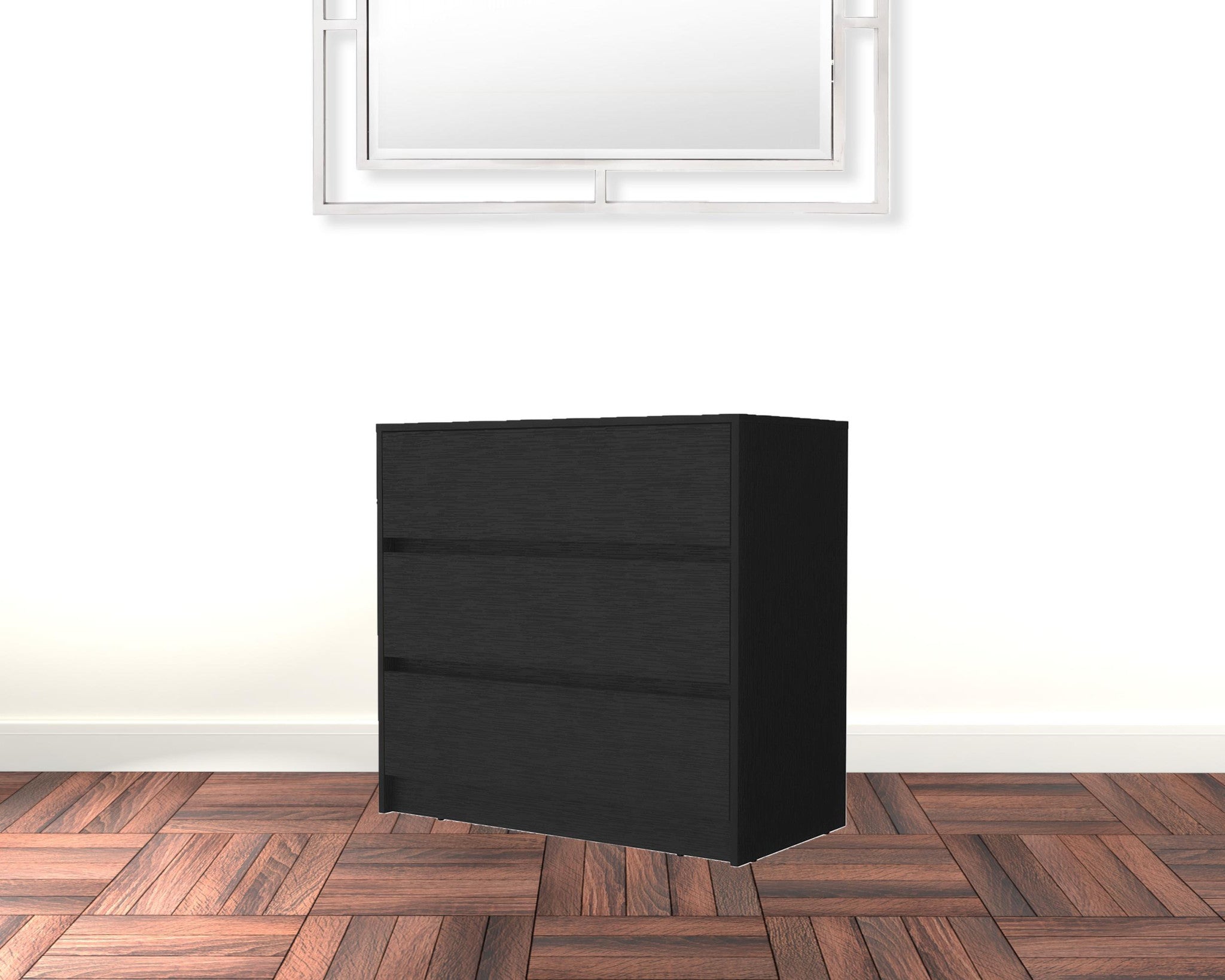 33" Black Manufactured Wood Three Drawer No Handles Dresser