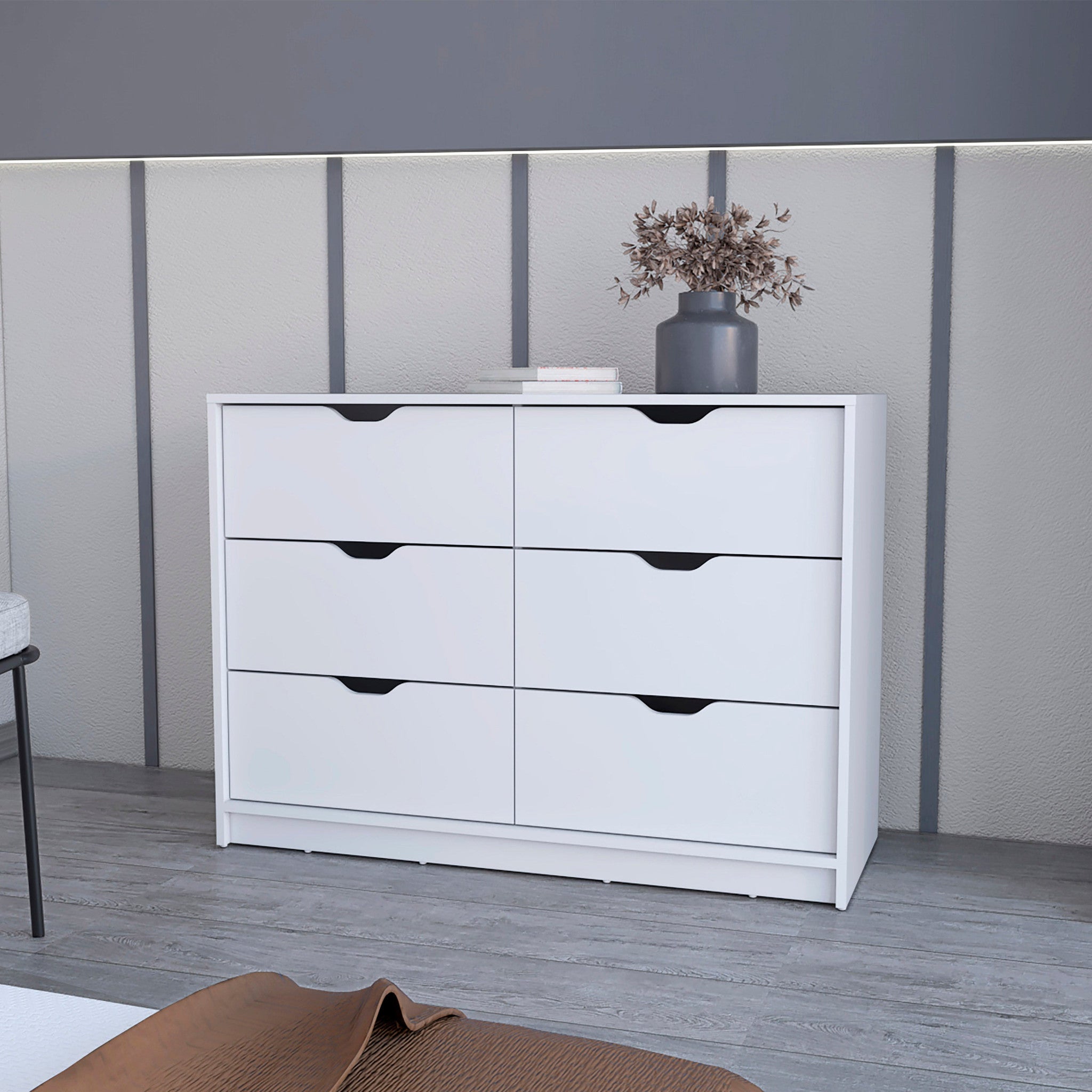 42" White Manufactured Wood Six Drawer Modern Dresser