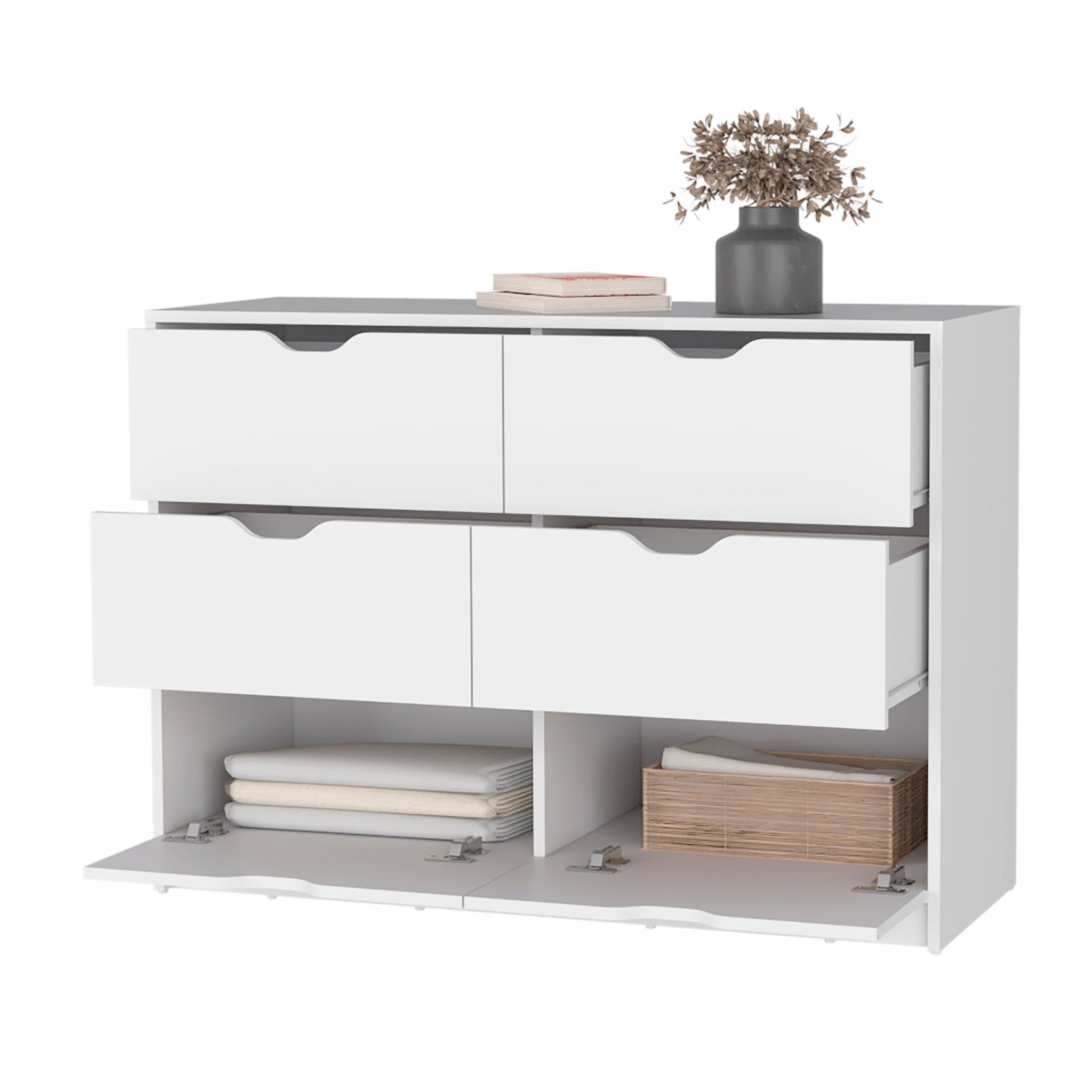 42" White Manufactured Wood Six Drawer Modern Dresser