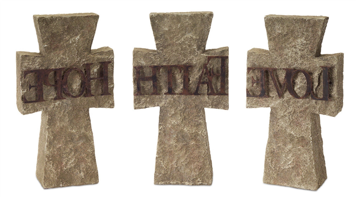 Set Of Three 11" Gray Resin Cross Figurine