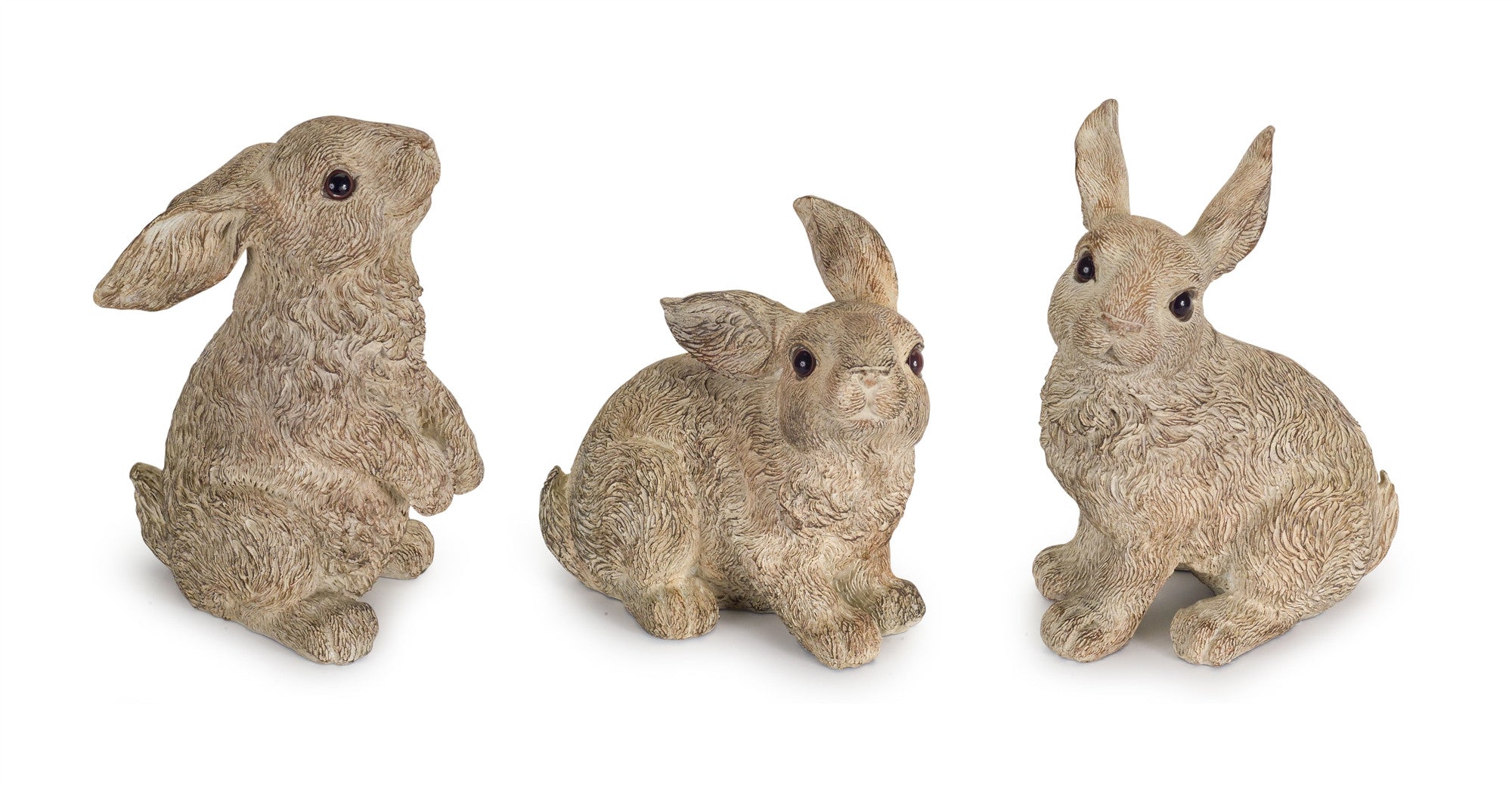 Set of Three 7" Stone Cement Rabbit Figurine Tabletop Sculpture