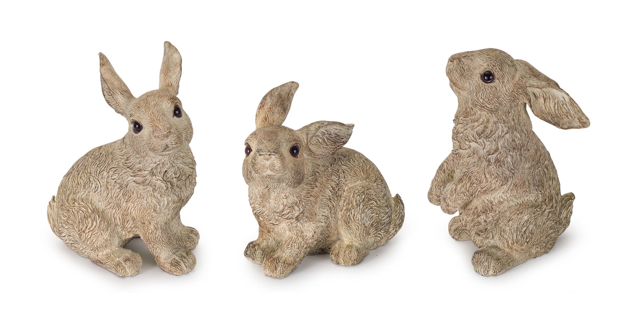 Set of Three 7" Stone Cement Rabbit Figurine Tabletop Sculpture