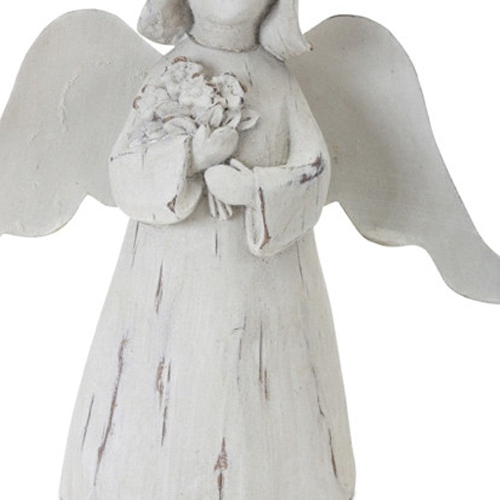 Set Of Six 6" White Washed Polyresin Angel Figurine