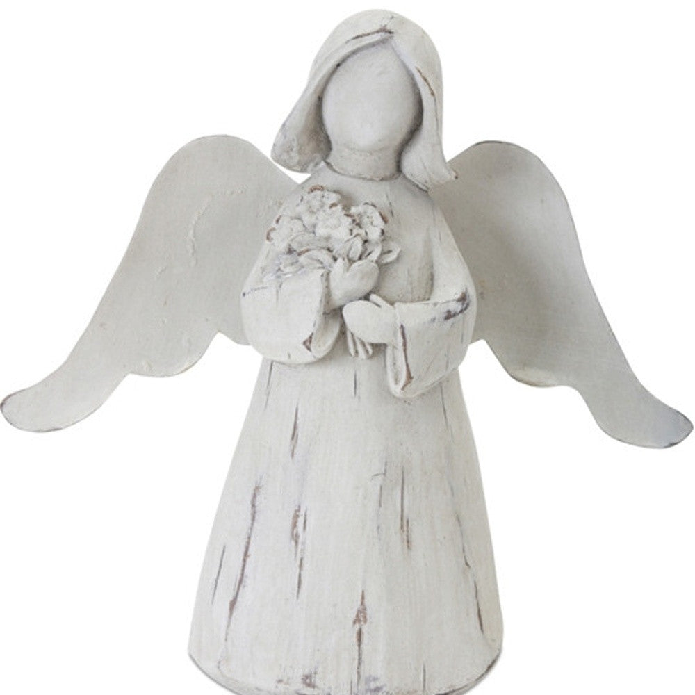 Set Of Six 6" White Washed Polyresin Angel Figurine