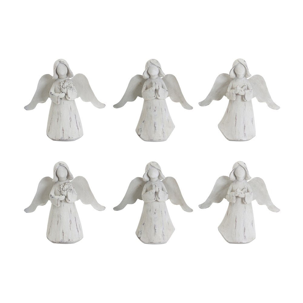 Set of Six 6" White Washed Polyresin Angel Figurine Tabletop Sculpture