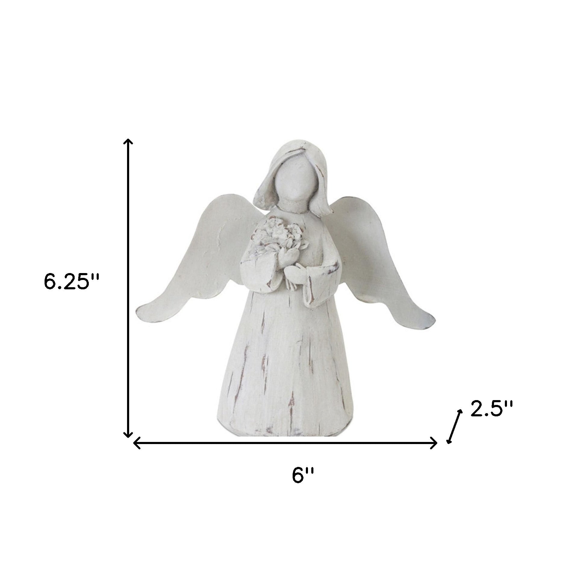 Set Of Six 6" White Washed Polyresin Angel Figurine