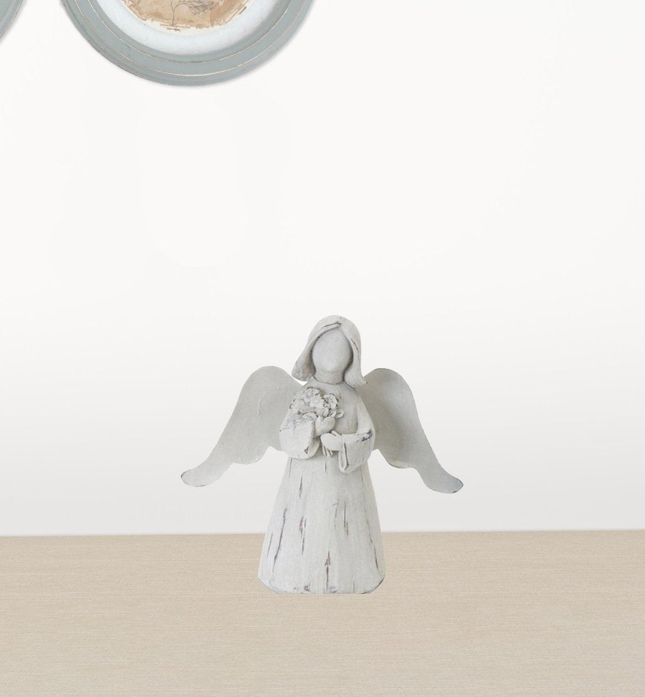 Set of Six 6" White Washed Polyresin Angel Figurine Tabletop Sculpture