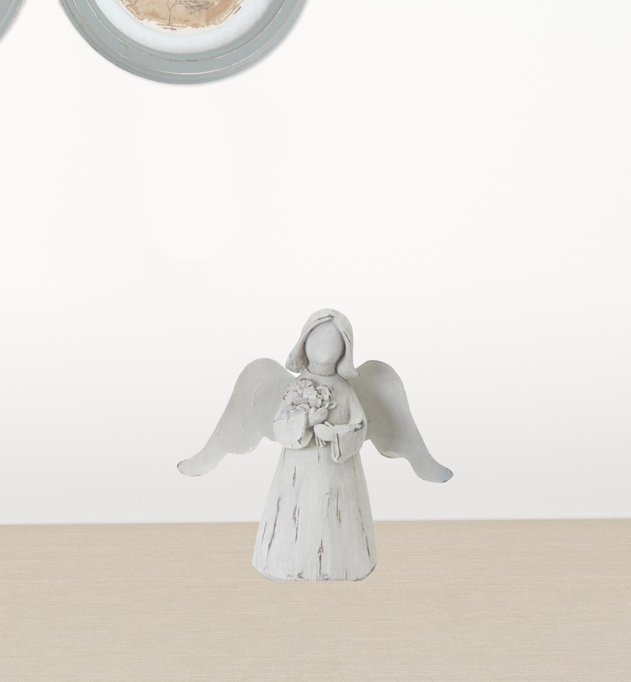 Set Of Six 6" White Washed Polyresin Angel Figurine