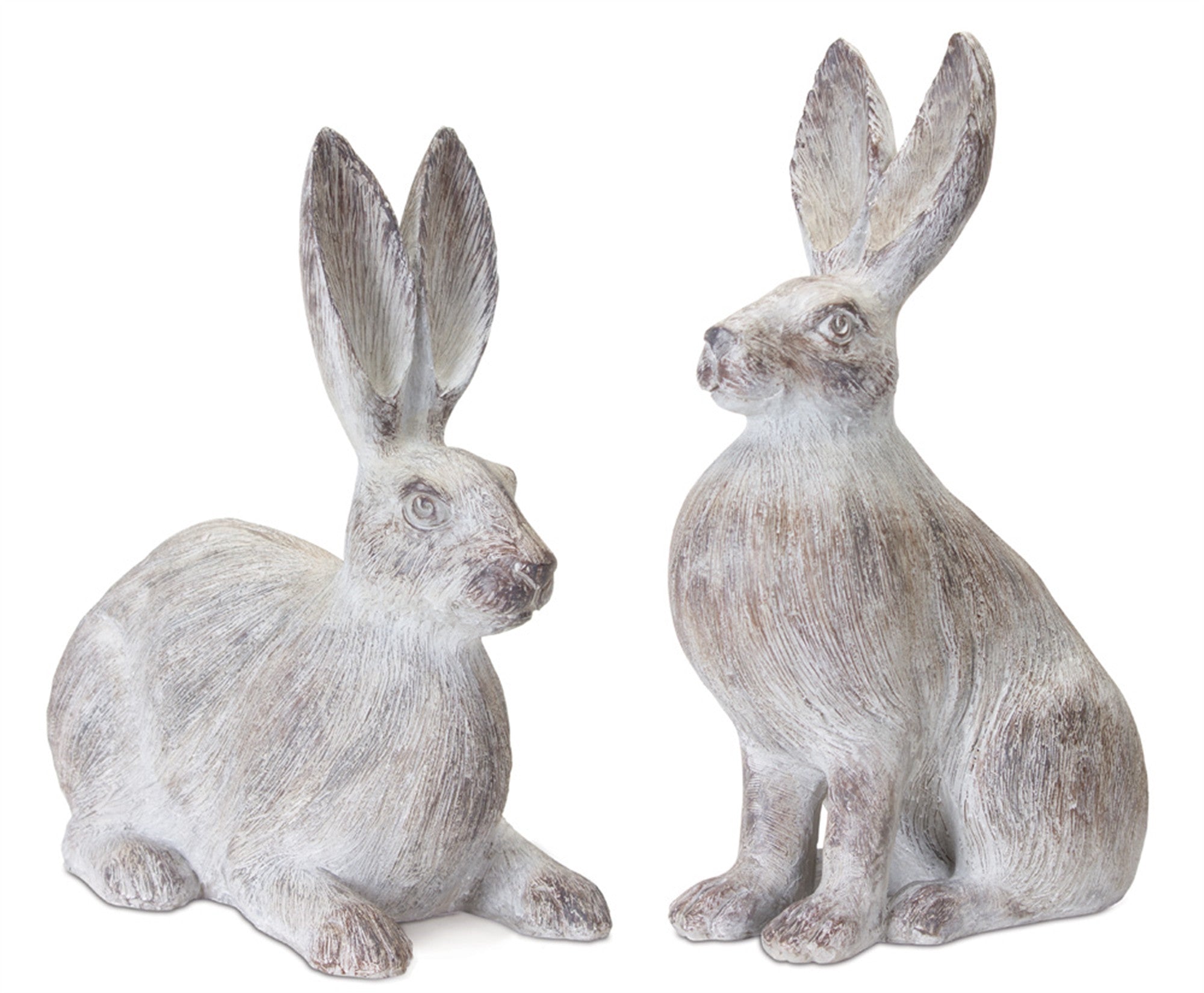 Set of Two 17" White Washed Polyresin Rabbit Figurine Tabletop Sculpture
