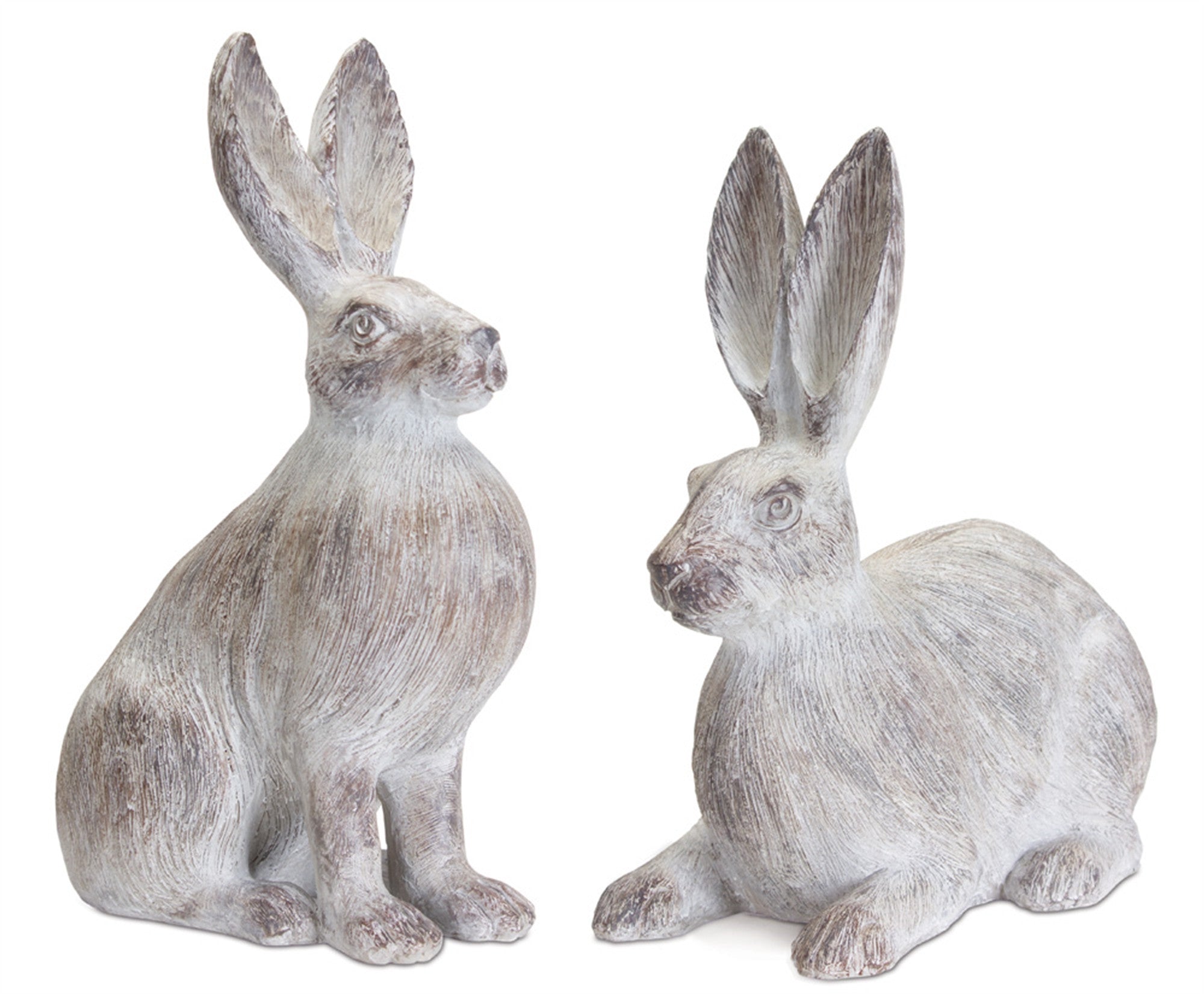 Set of Two 17" White Washed Polyresin Rabbit Figurine Tabletop Sculpture