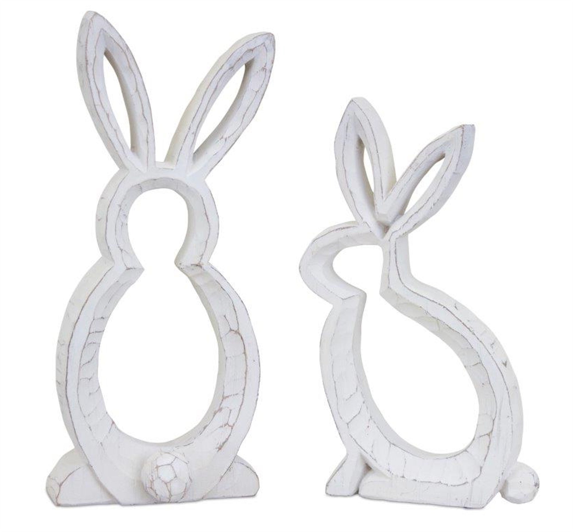 Set Of Two 11" White Polyresin Rabbit Figurine