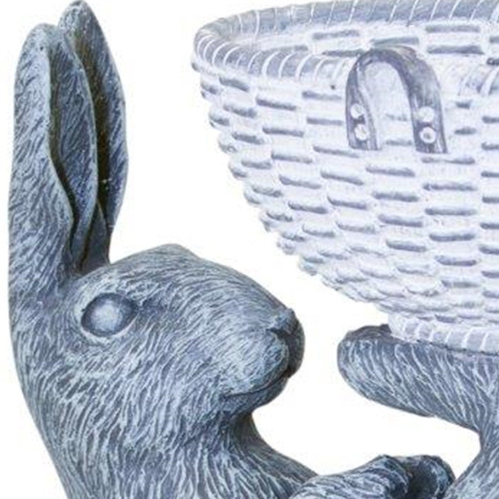 7" Gray And White Polyresin Rabbit Statue Tabletop Sculpture