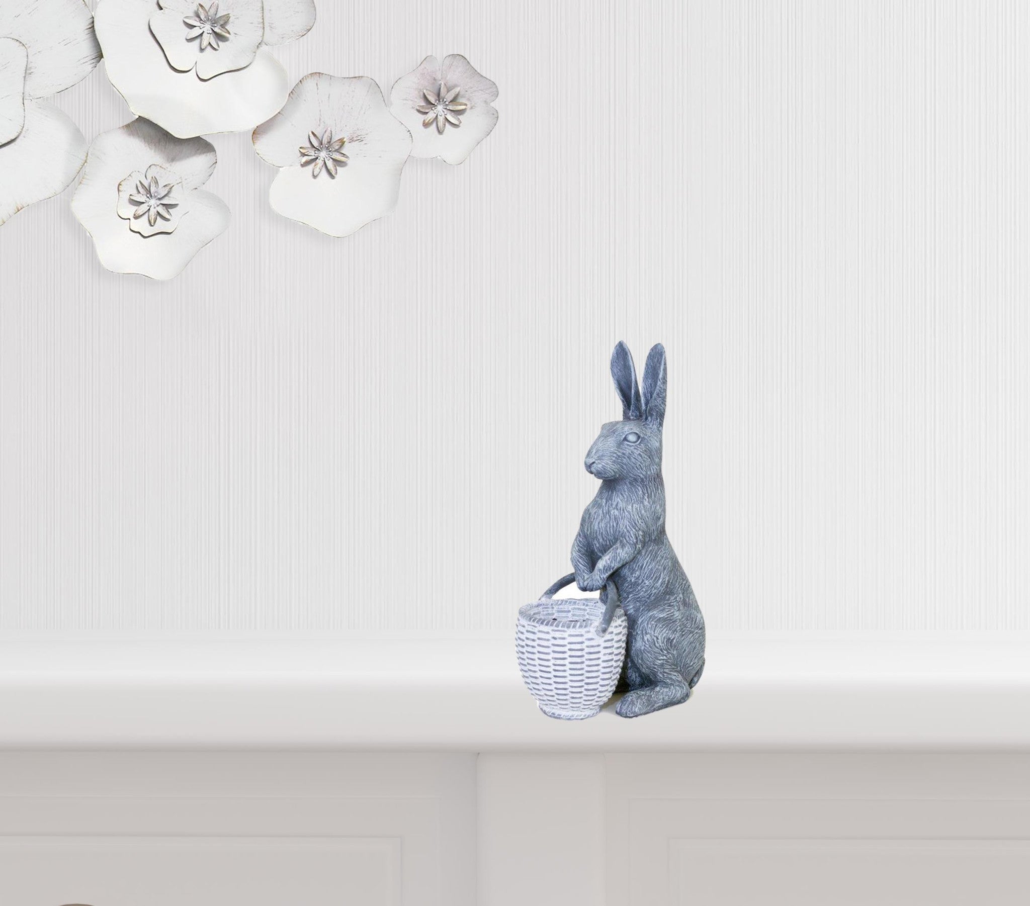 11" Gray and White Polyresin Rabbit Figurine