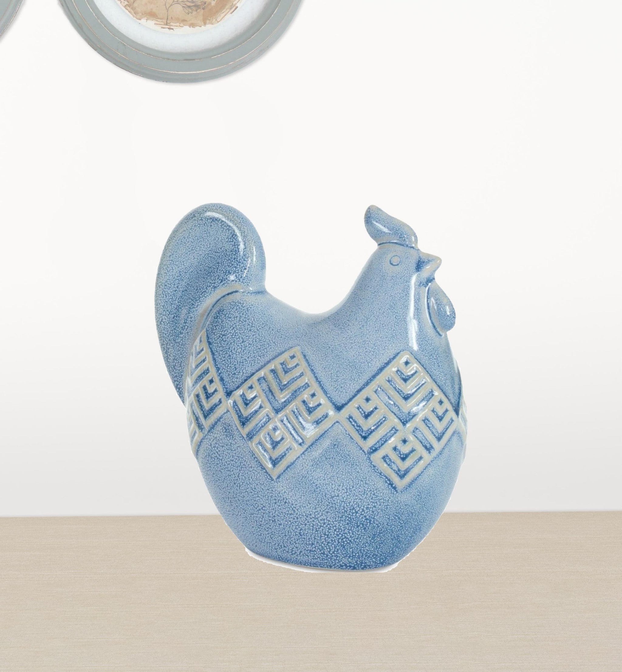 Set Of Two 8" Blue Ceramic Rooster Bird Figurine