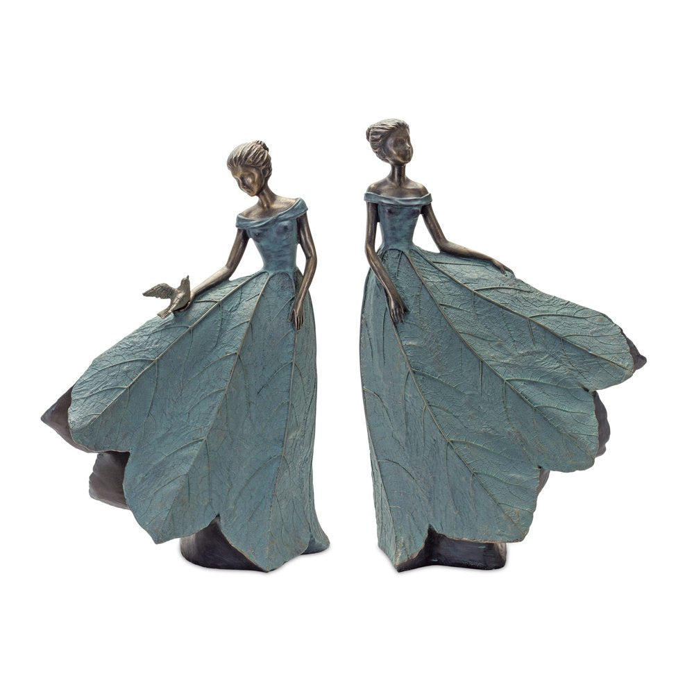 Set of Two 21" Blue Resin Woman Figurine Tabletop Sculpture