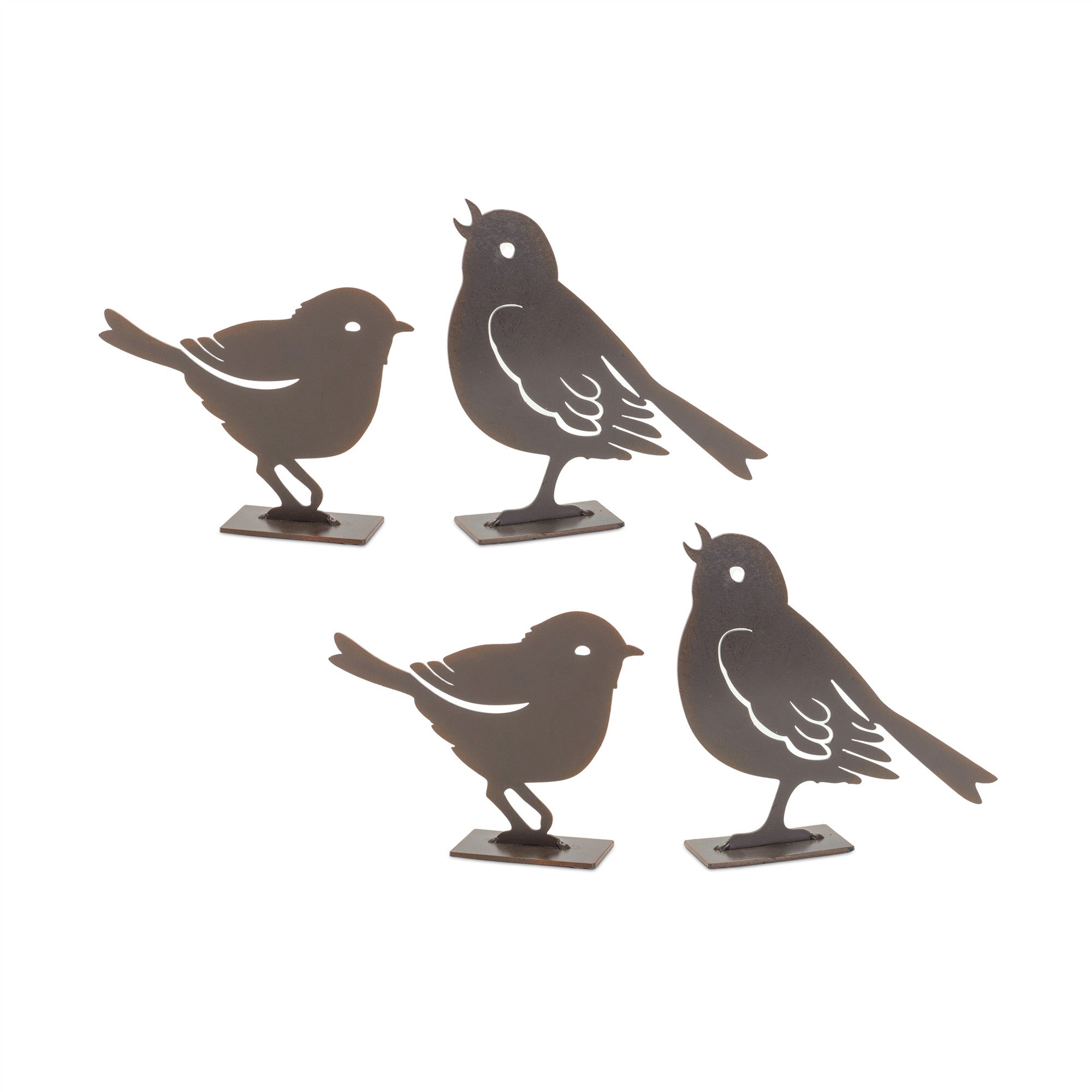 Set Of Four 6" Brown Metal Bird Bird Figurine