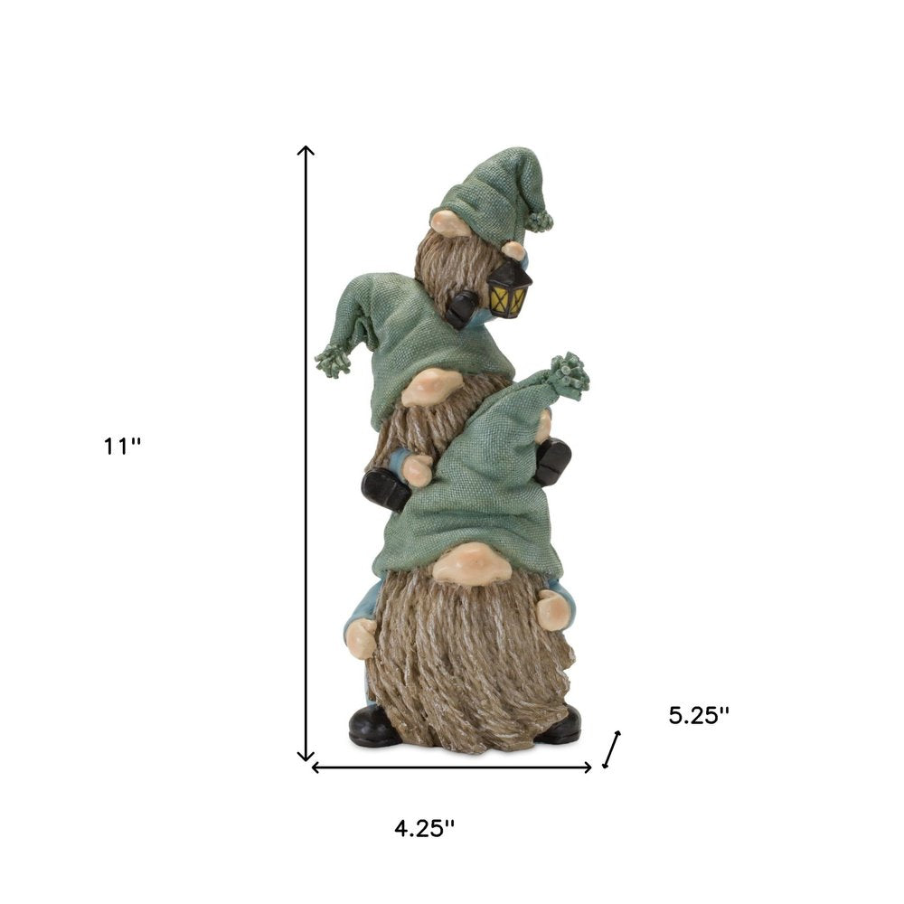 Set of Two 11" Blue and Green Polyresin Christmas Figurine Tabletop Sculpture
