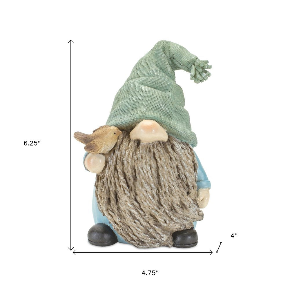 Set of Four Blue and Green Polyresin Gnomes