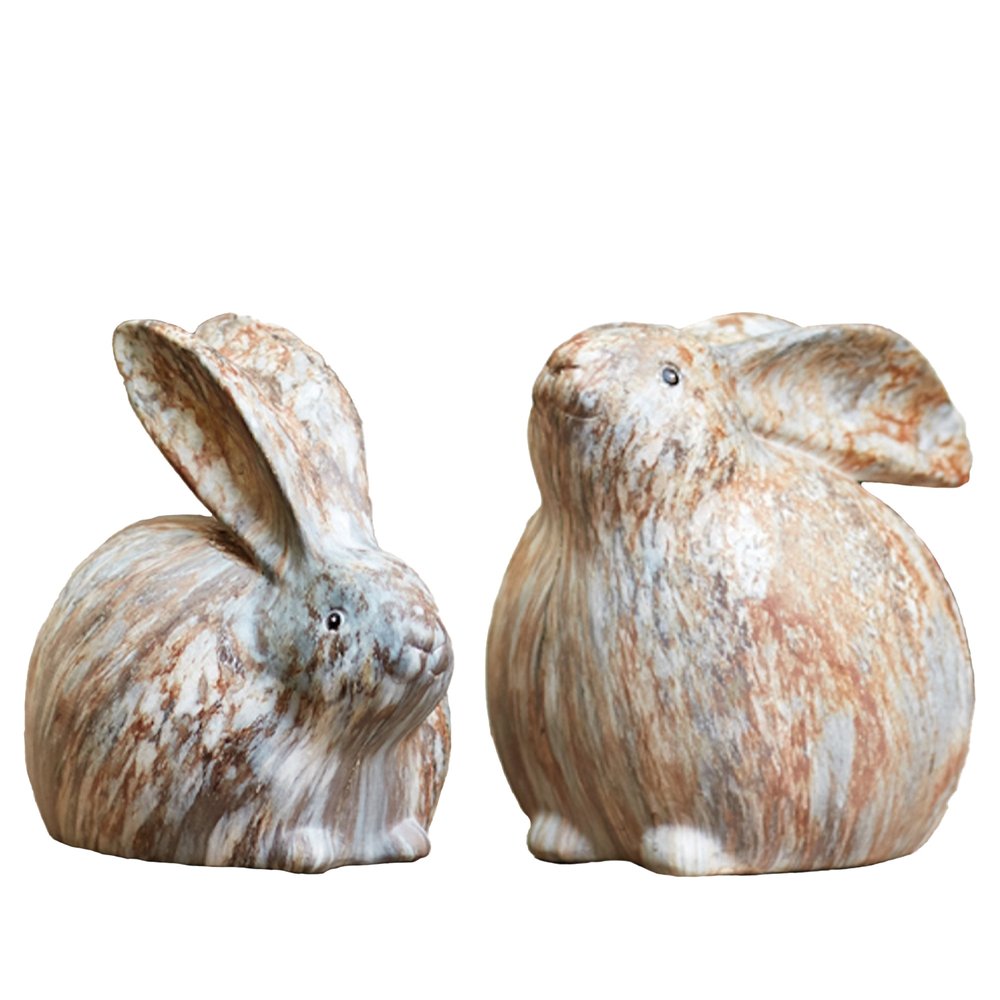 Set of Two 6" Terra Cotta Resin Rabbit Figurine