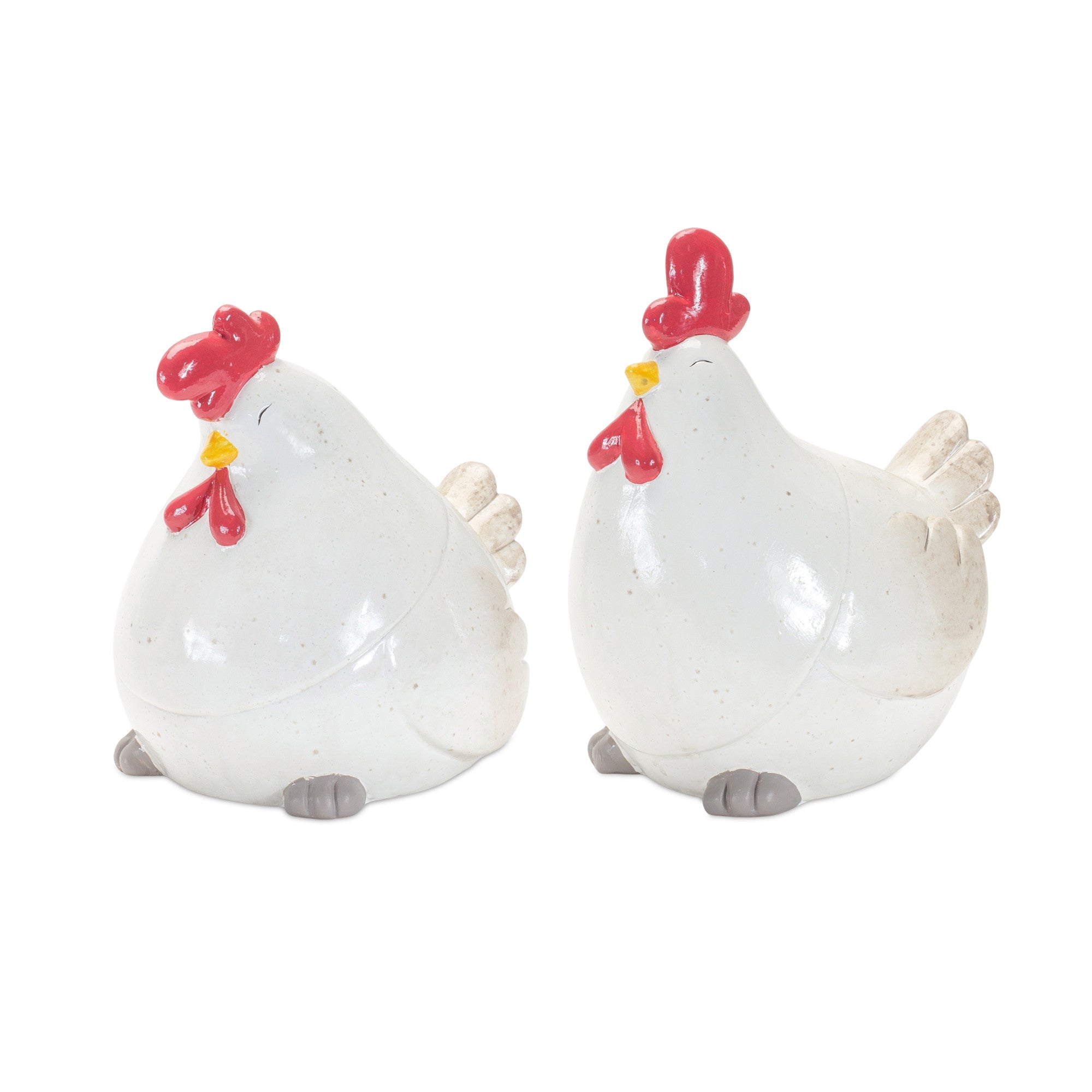 Set Of Two 8" Red and White Resin Rooster Bird Figurine