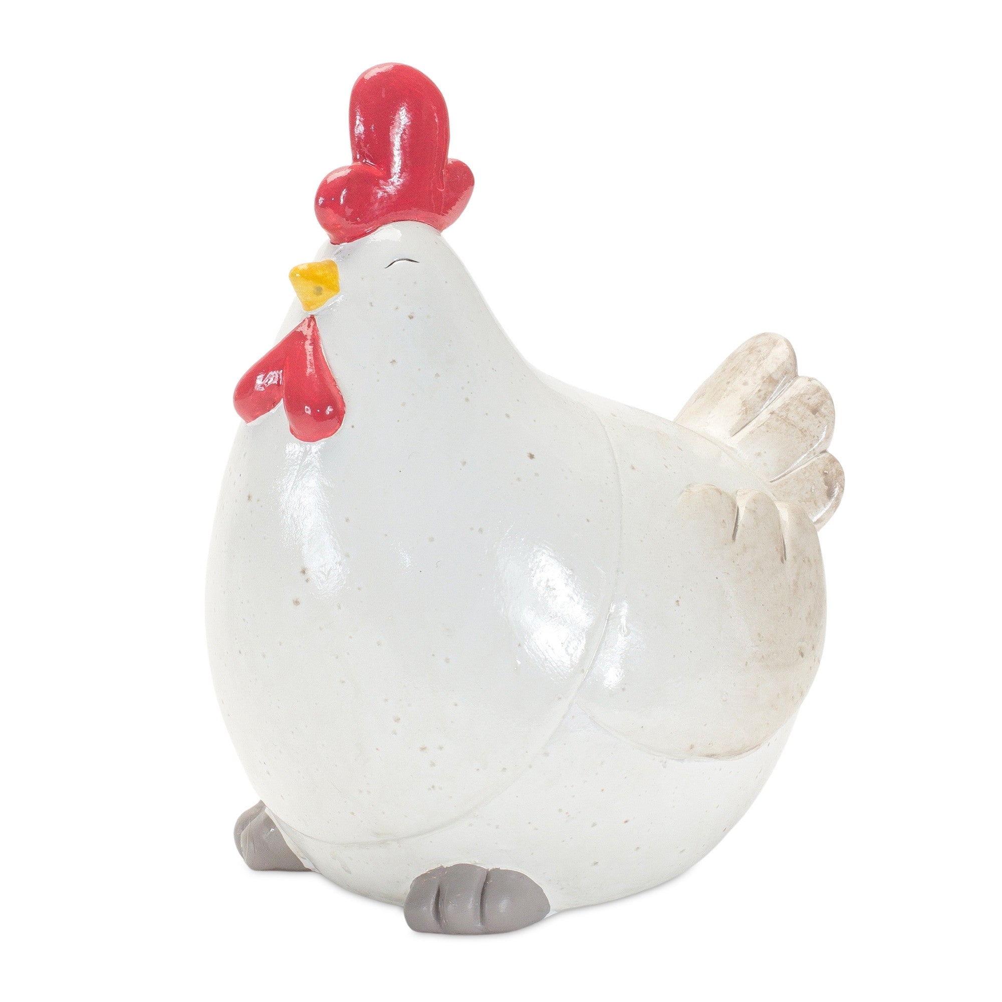 Set Of Two 8" Red and White Resin Rooster Bird Figurine