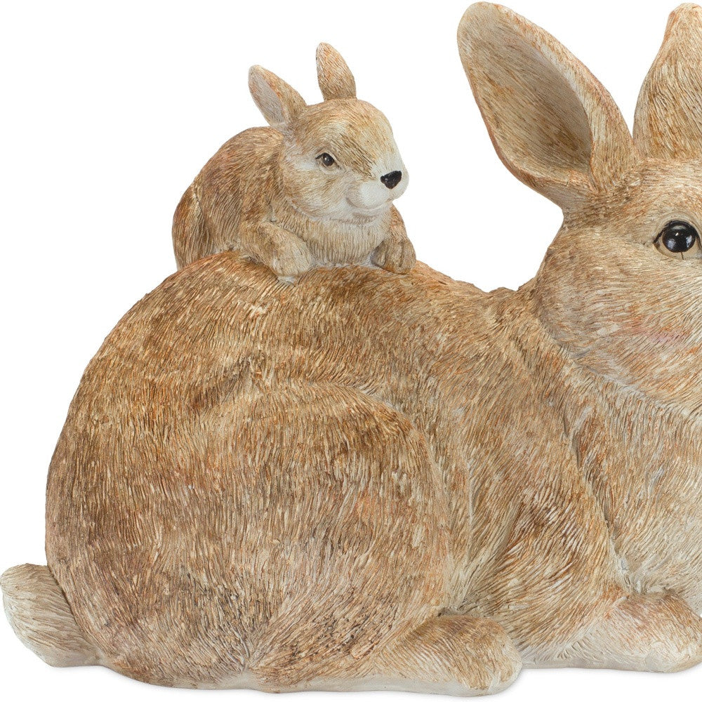 7" Brown and White Polyresin Rabbit Figurine